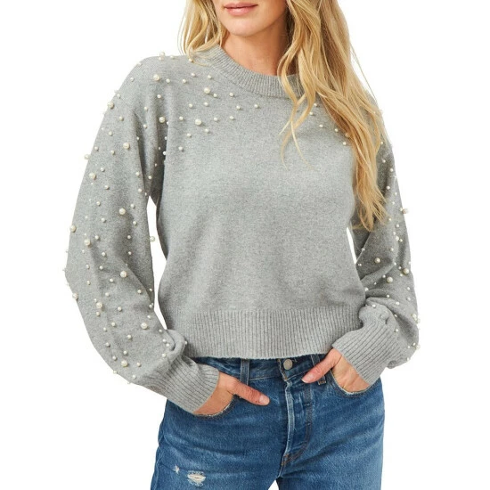 Cheapest ❤️ Chelsea & Violet Mock Neck Drop Shoulder Long Balloon Pearl Boucle Statement Sweater Silver Heather ✔️ 12 Cheapest ❤️ Chelsea & Violet Mock Neck Drop Shoulder Long Balloon Pearl Boucle Statement Sweater Silver Heather ✔️ - Image 10