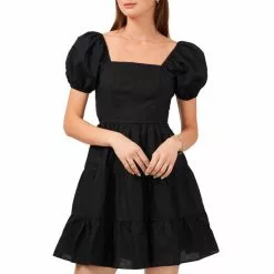 Best deal ✨ Chelsea & Violet Square Neck Short Puff Sleeve Linen Tie Back Detail Ruffle Tiered Mini 🔔 Dress Ultra White 🔔 -Chelsea Violet Sales unnamed file 441