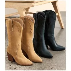 Buy ✨ Chelsea & Violet Fexx Suede Block Heel Western 👏 Boots Tan ❤️ -Chelsea Violet Sales unnamed file 511