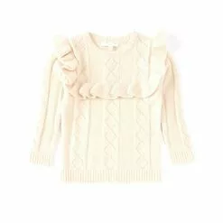 Deals โญ Chelsea & Violet Girls Little ๐ฅฐ Girls 2-6x Ruffle Front Sweater Ivory โ๏ธ