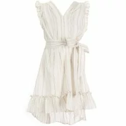 Top 10 ๐งจ Chelsea & Violet Girls Big Girls 7-16 Cap Sleeve V-Neck Striped Ruffled Hi-Low Dress Tan Stripe ๐งจ