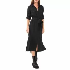 Cheapest ✨ Chelsea & Violet Tencel Point Collar Long Sleeve Self Tie Belted Button Front Midi ❤️ Shirt Dress Rich Black ❤️ -Chelsea Violet Sales unnamed file 564