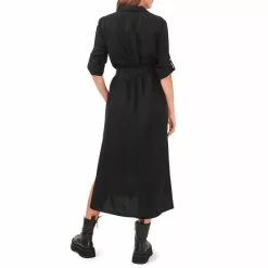 Cheapest ✨ Chelsea & Violet Tencel Point Collar Long Sleeve Self Tie Belted Button Front Midi ❤️ Shirt Dress Rich Black ❤️ -Chelsea Violet Sales unnamed file 565