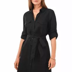 Cheapest ✨ Chelsea & Violet Tencel Point Collar Long Sleeve Self Tie Belted Button Front Midi ❤️ Shirt Dress Rich Black ❤️ -Chelsea Violet Sales unnamed file 566