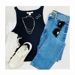 Promo ⌛ Chelsea & Violet Cropped Racer Crew Neck Sleeveless Ribbed Knit Tank Top Black 🔥 -Chelsea Violet Sales unnamed file 570