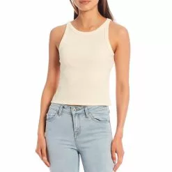 Promo ⌛ Chelsea & Violet Cropped Racer Crew Neck Sleeveless Ribbed Knit Tank Top Black 🔥 -Chelsea Violet Sales unnamed file 574