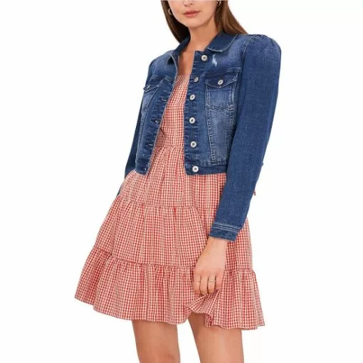 Best deal ✔️ Chelsea & Violet Distressed Point Collar Long Puff Sleeve Cropped Denim Jacket Quartz Wash 🎁 -Chelsea Violet Sales unnamed file 581