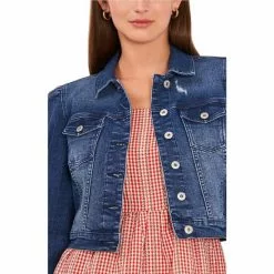 Best deal ✔️ Chelsea & Violet Distressed Point Collar Long Puff Sleeve Cropped Denim Jacket Quartz Wash 🎁 -Chelsea Violet Sales unnamed file 583