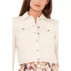 Coupon 🛒 Chelsea & Violet Point Collar Long Puff Sleeve Button Front Cropped Denim Jacket Toasted Ivory 💯 -Chelsea Violet Sales unnamed file 587