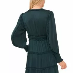 New 🛒 Chelsea & Violet Plisse Satin Ruffle Deep V-Neck Long Smocked Cuff Sleeve Tiered Maxi Dress Champagne Toast 😉 -Chelsea Violet Sales unnamed file 6