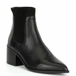 Buy 💯 Chelsea & Violet Audrina Leather Pointed Toe Block Heel Booties Black 😉 -Chelsea Violet Sales unnamed file 634