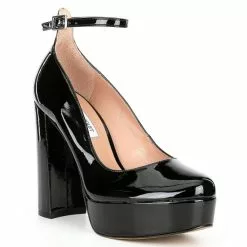 Promo 🧨 Chelsea & Violet Mia Patent Ankle Strap Platform Pumps Black ⌛