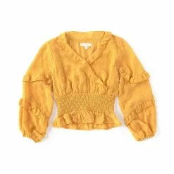 Deals 👍 Chelsea & Violet Girls Big 🔔 Girls 7-16 Balloon Sleeve Woven Ruffled Clip Dot Blouse Dusty Olive ❤️ -Chelsea Violet Sales unnamed file 712