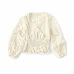 Deals 👍 Chelsea & Violet Girls Big 🔔 Girls 7-16 Balloon Sleeve Woven Ruffled Clip Dot Blouse Dusty Olive ❤️ -Chelsea Violet Sales unnamed file 714