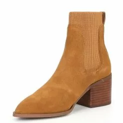 Hot Sale ⭐ Chelsea & Violet Audrina Suede Pointed Toe Block Heel Booties Cognac ⌛ -Chelsea Violet Sales unnamed file 718
