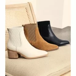 Hot Sale ⭐ Chelsea & Violet Audrina Suede Pointed Toe Block Heel Booties Cognac ⌛ -Chelsea Violet Sales unnamed file 721