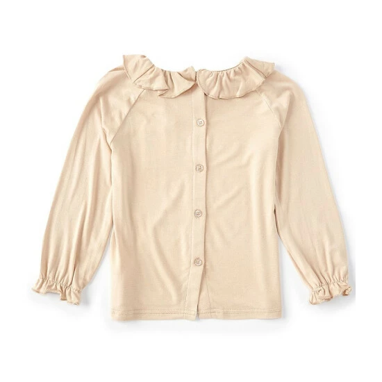 Best deal 💯 Chelsea & Violet Little 🎉 Girls 2T-6X Long Sleeve Ruffle Neck Top Natural ❤️ 6 Best deal 💯 Chelsea & Violet Little 🎉 Girls 2T-6X Long Sleeve Ruffle Neck Top Natural ❤️ - Image 4