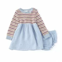 Outlet ๐ฅฐ Chelsea & Violet Baby Girls 12-24 Months Stripe Sweater Gauze Long Sleeve ๐ Dress Light Blue โ๏ธ