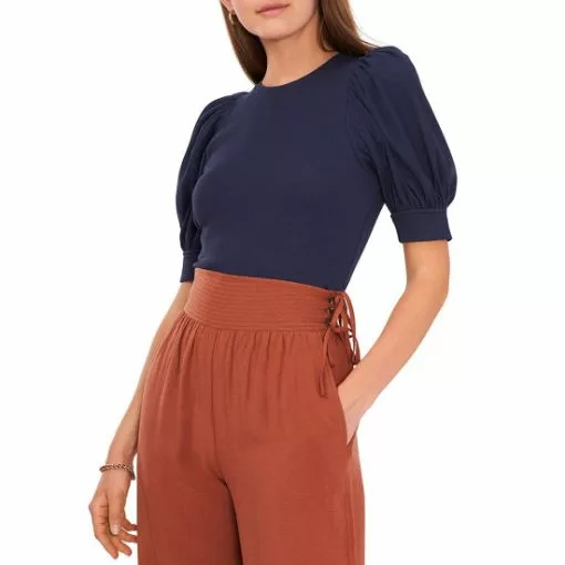 Flash Sale ✔️ Chelsea & Violet Crew Neck Short Puff Sleeve Ribbed Knit Top Classic Navy ✔️ -Chelsea Violet Sales unnamed file 762