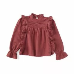 Top 10 ๐คฉ Chelsea & Violet Girls Big Girls 7-16 Lace Inset Pleated Ruffle Mock Neck Blouse Bronze ๐
