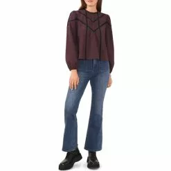 Discount ✔️ Chelsea & Violet Check Print Long Sleeve Crinkle Cotton Lace Inset Top Merlot Multi ⌛ -Chelsea Violet Sales unnamed file 793