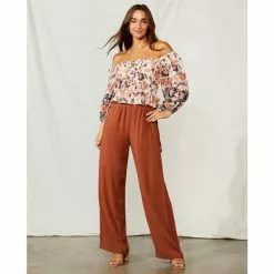 Budget 🤩 Chelsea & Violet Woven Straight Leg Pocketed High Waisted Pants Copper Brown ✨ -Chelsea Violet Sales unnamed file 819