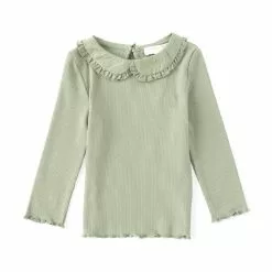 Cheap 💯 Chelsea & Violet Baby Girls 12-24 Months Woven Collar Ribbed Long Sleeve Top Green 🧨