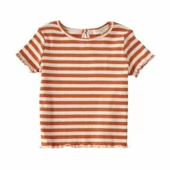 Chelsea Violet Sales 13 Best deal โ๏ธ Chelsea & Violet Baby Girls 12-24 Months Striped Short Sleeve Lettuce Edge Ribbed Knit Tee Rust Stripe ๐ฏ