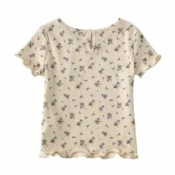New 👍 Chelsea & Violet Baby Girls 12-24 Months Floral Printed Ribbed Short Sleeve Lettuce Edge Tee Beige 😉 -Chelsea Violet Sales unnamed file 923