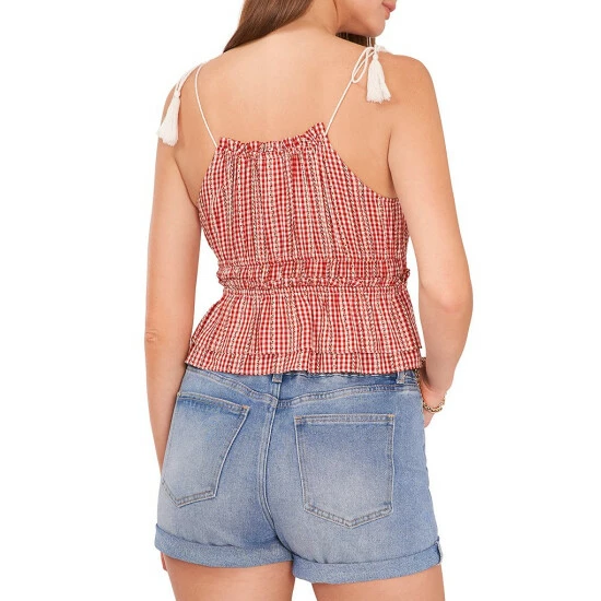 Deals ⭐ Chelsea & Violet Scoop Neck Tie Shoulder Ruffe Tiered Hem Sleeveless Gingham Print Top Deep Scarlet 🔔 4 Deals ⭐ Chelsea & Violet Scoop Neck Tie Shoulder Ruffe Tiered Hem Sleeveless Gingham Print Top Deep Scarlet 🔔 - Image 2