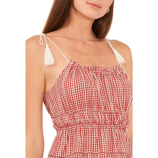 Deals ⭐ Chelsea & Violet Scoop Neck Tie Shoulder Ruffe Tiered Hem Sleeveless Gingham Print Top Deep Scarlet 🔔 5 Deals ⭐ Chelsea & Violet Scoop Neck Tie Shoulder Ruffe Tiered Hem Sleeveless Gingham Print Top Deep Scarlet 🔔 - Image 3
