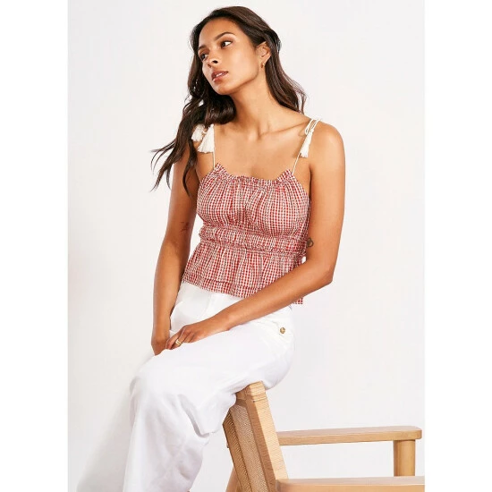 Deals ⭐ Chelsea & Violet Scoop Neck Tie Shoulder Ruffe Tiered Hem Sleeveless Gingham Print Top Deep Scarlet 🔔 6 Deals ⭐ Chelsea & Violet Scoop Neck Tie Shoulder Ruffe Tiered Hem Sleeveless Gingham Print Top Deep Scarlet 🔔 - Image 4