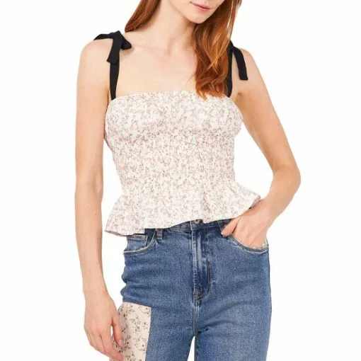 Hot Sale 😉 Chelsea & Violet Ditsy Floral Print Smocked Square Neck Sleeveless Contrast Tie Shoulder Top Vintage Vines 🎉 -Chelsea Violet Sales unnamed file 950