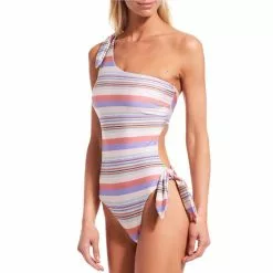 Budget 👍 Chelsea & Violet Family Matching Step Free Horizontal Stripe One Shoulder Strap One Piece 🛒 Swimsuit Multi ✨