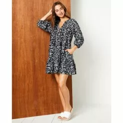 Budget 👍 Chelsea & Violet Long Raglan Volume Sleeve Split V-Neck Floral Print Mini Dress Somerset Dye 🔥 -Chelsea Violet Sales unnamed file 965