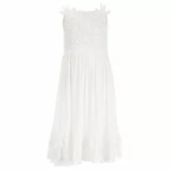 Cheapest โค๏ธ Chelsea & Violet Big Girls 7-16 Sleeveless Square Neck Smocked Back Lace Trim Ruffle Hem Dress White ๐
